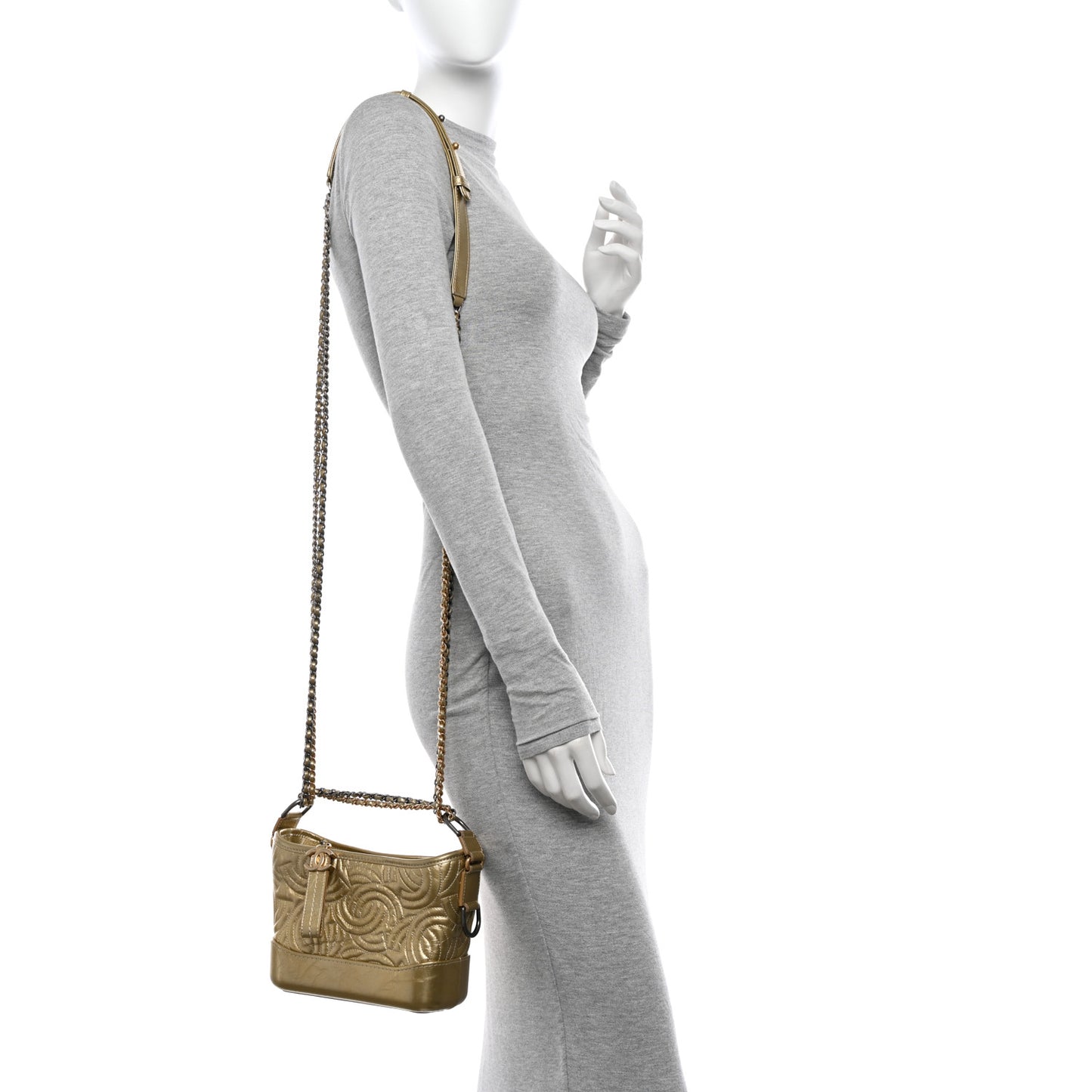 Metallic Aged Calfskin CC Quilted Small Gabrielle Hobo Gold