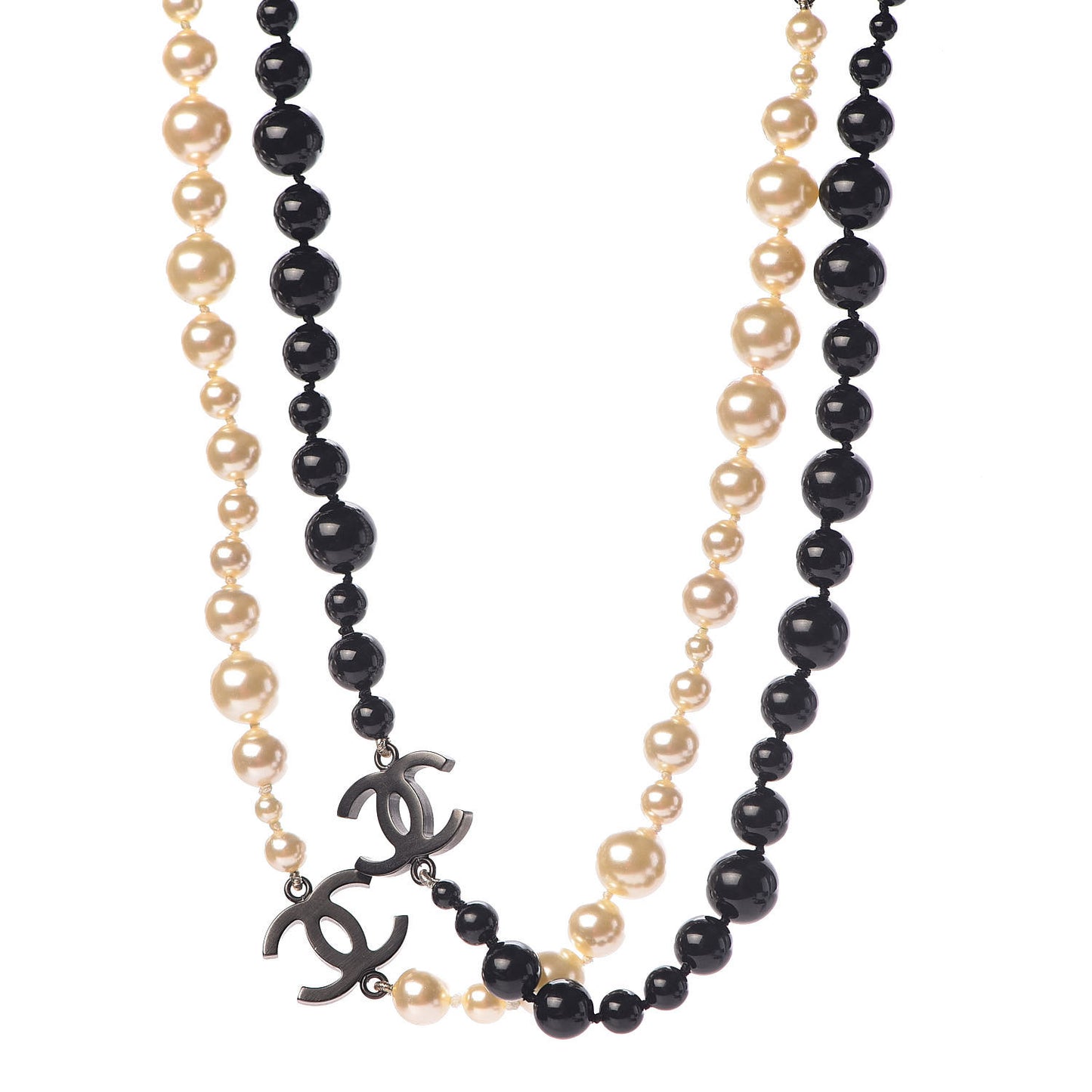 Pearl Beaded CC Long Necklace Black