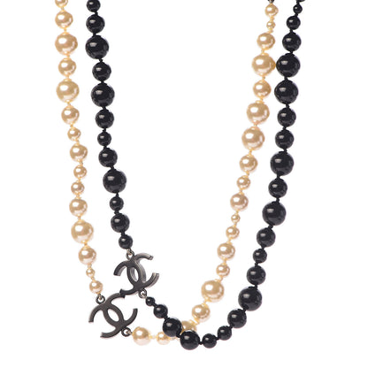 Chanel Pearl Beaded CC Long Necklace Black 1 of 5