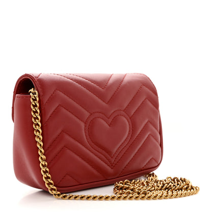 Gucci Calfskin Matelasse Super Mini GG Marmont Shoulder Bag Hibiscus Red 3 of 10