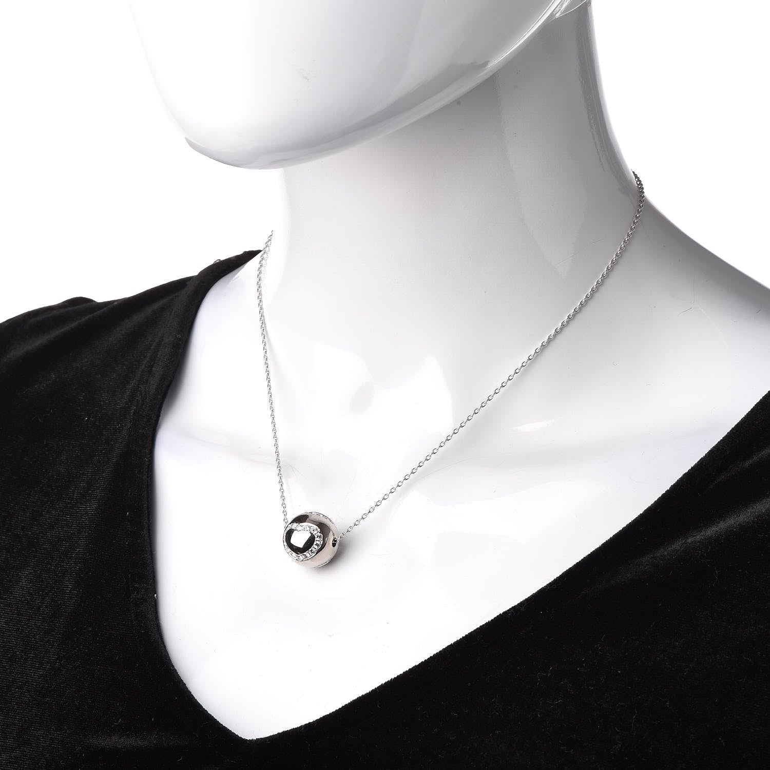 Chopard 18K White Gold Diamond Heart Ball Pendant Necklace 2 of 6