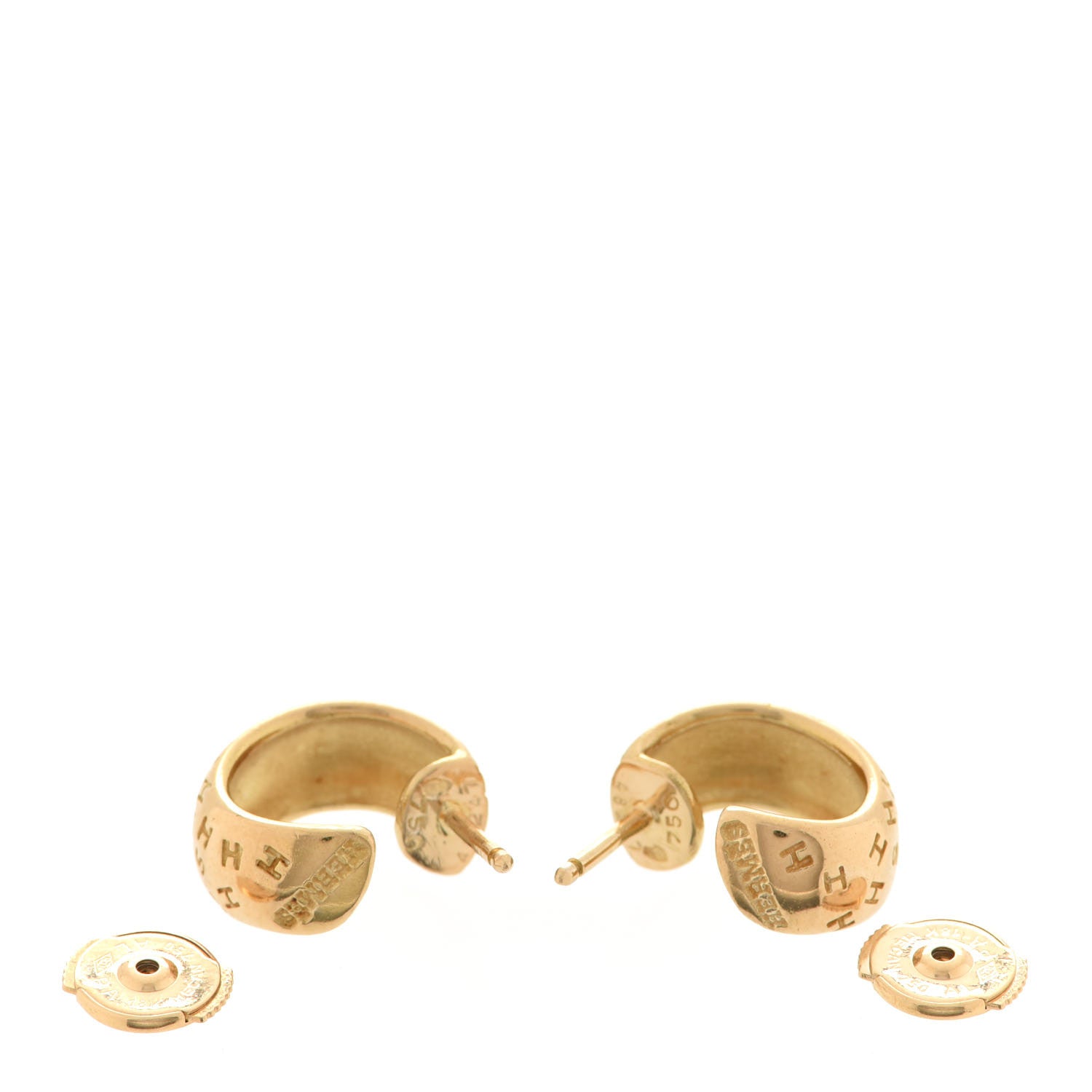 Hermes 18K Yellow Gold H Logo Hoop Earrings 3 of 5