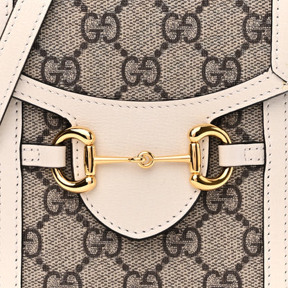 Gucci GG Supreme Monogram Azalea Calfskin Mini Horsebit 1955 Crossbody Bag Beige Ebony Mystic White 8 of 11