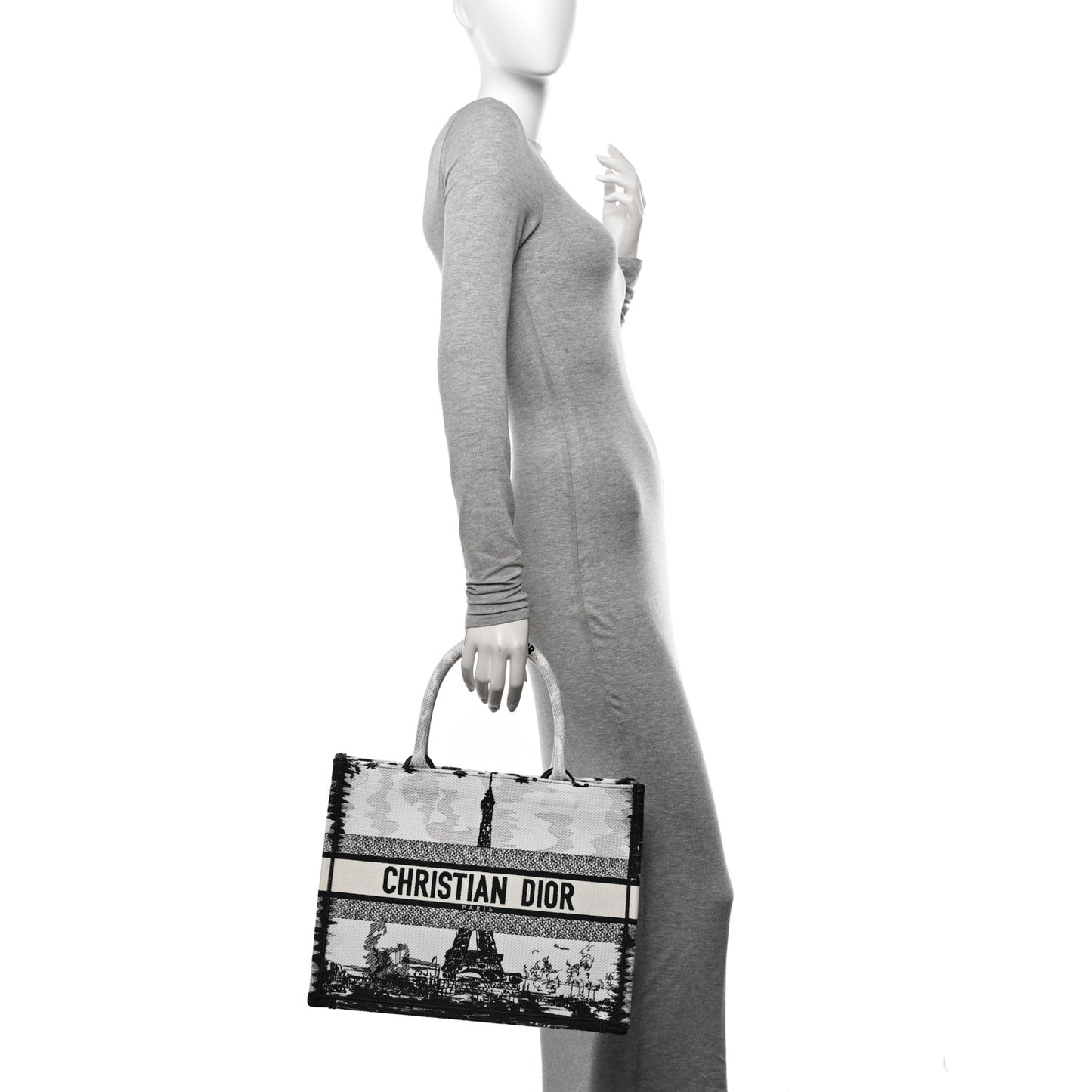 Canvas Embroidered Medium Paris Book Tote White Black
