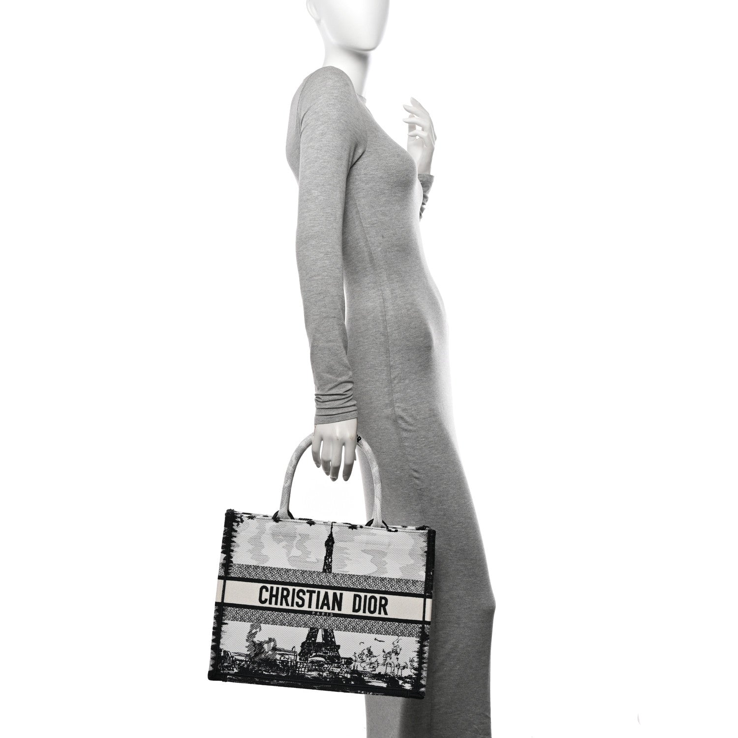 Christian Dior Canvas Embroidered Medium Paris Book Tote White Black 2 of 10