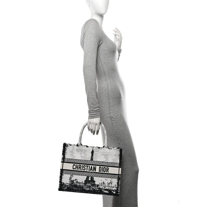 Christian Dior Canvas Embroidered Medium Paris Book Tote White Black 2 of 10