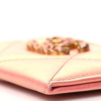 Chanel Iridescent Calfskin Quilted Chanel 19 Card Holder Pink 11 of 11