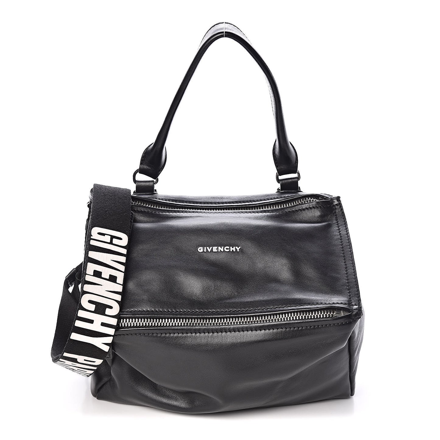 Calfskin Small Pandora Logo Strap Black