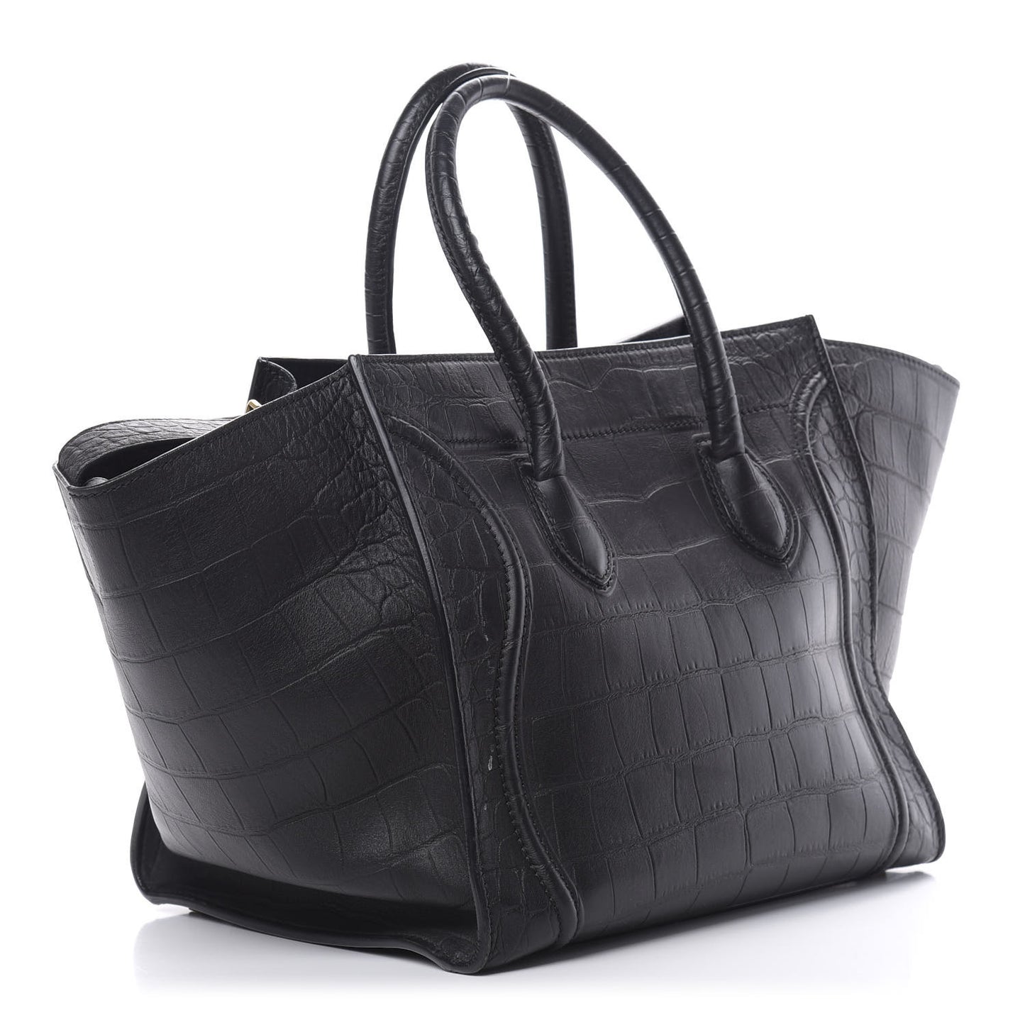 Crocodile Embossed Calfskin Medium Phantom Luggage Black