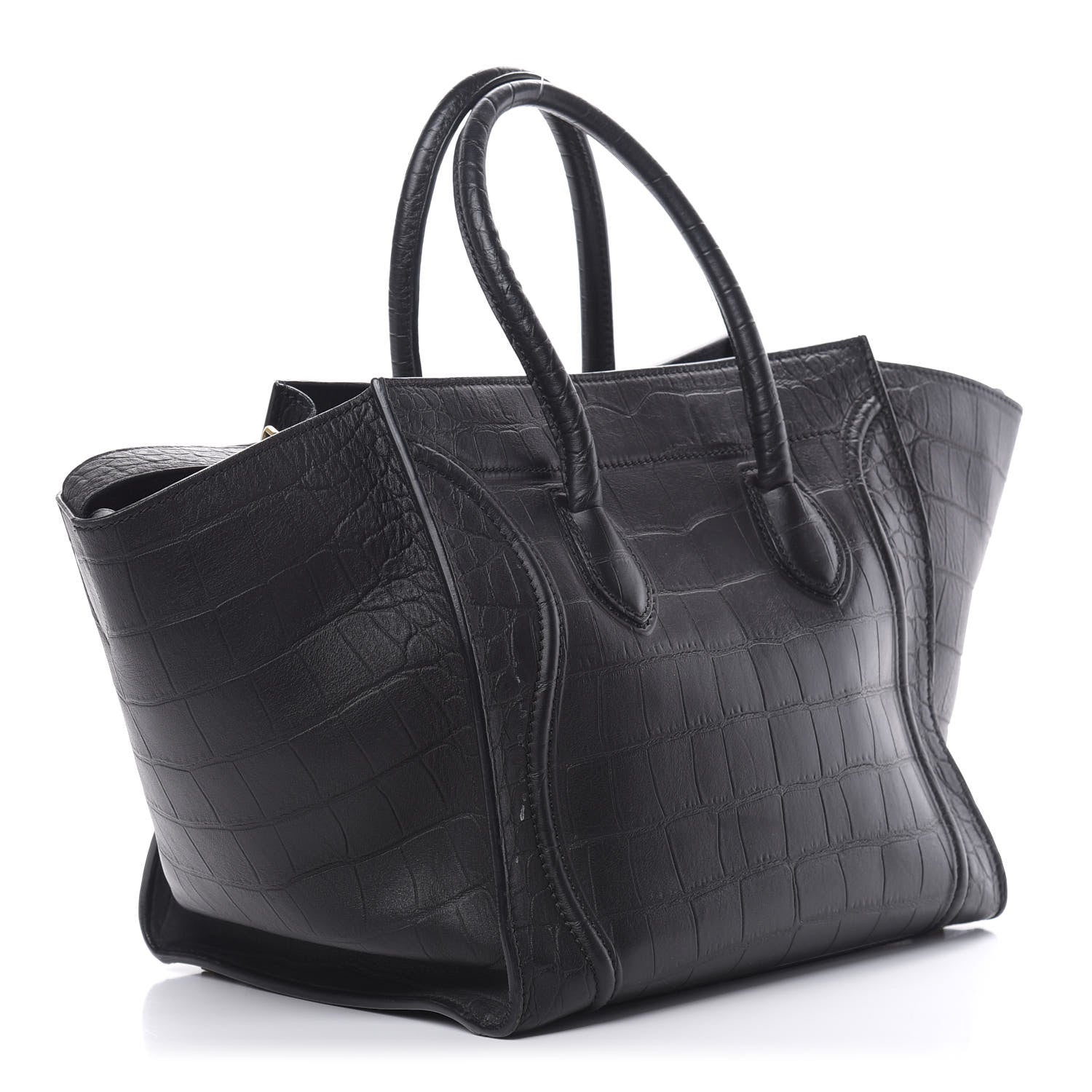 Celine Crocodile Embossed Calfskin Medium Phantom Luggage Black 4 of 16