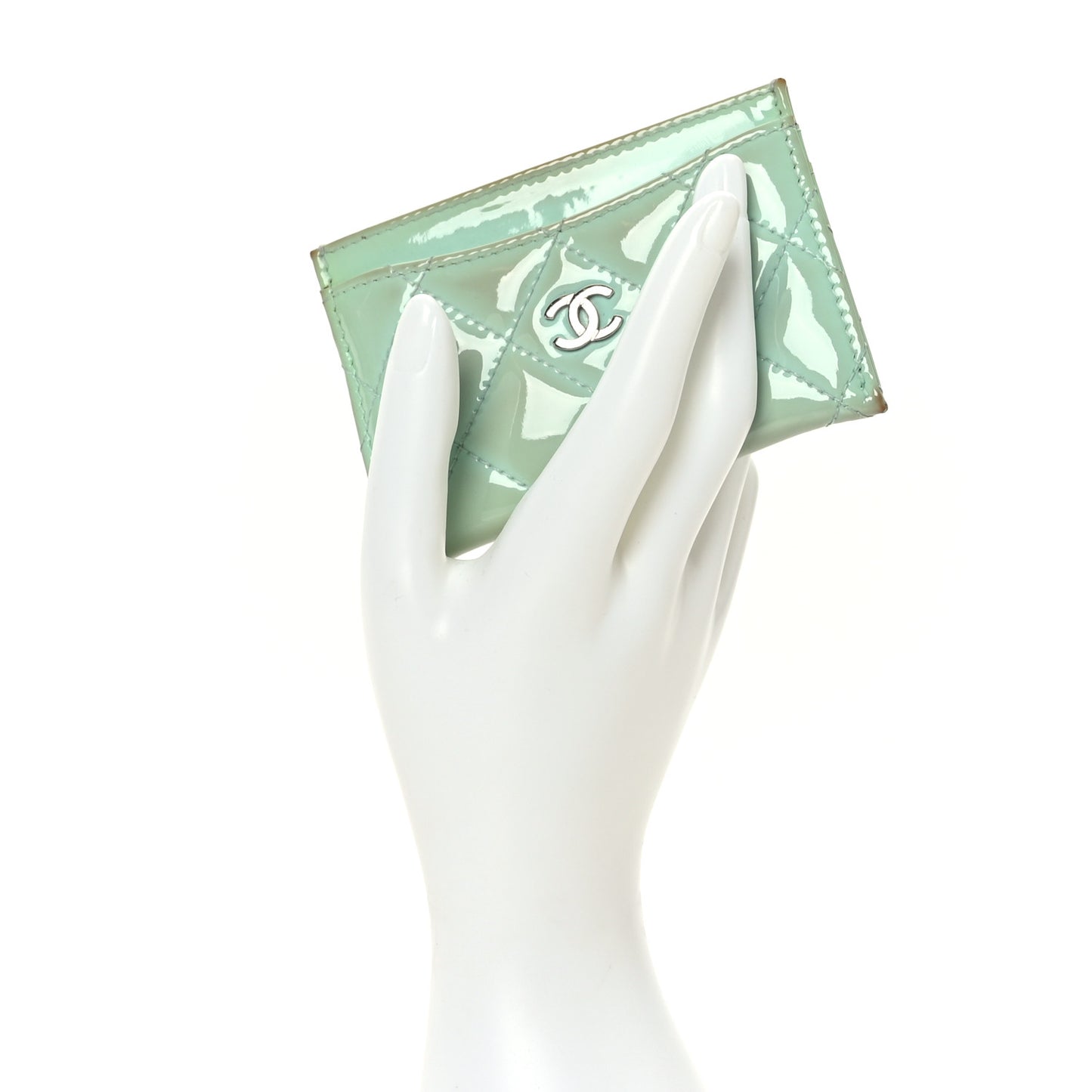 Patent Quilted Card Holder Green