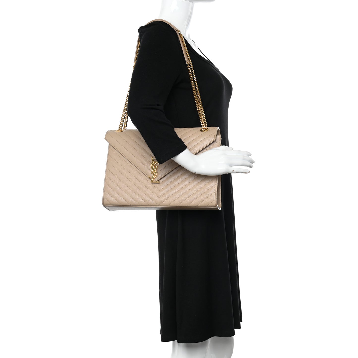 Grain De Poudre Matelasse Chevron Large Monogram Satchel Dark Beige