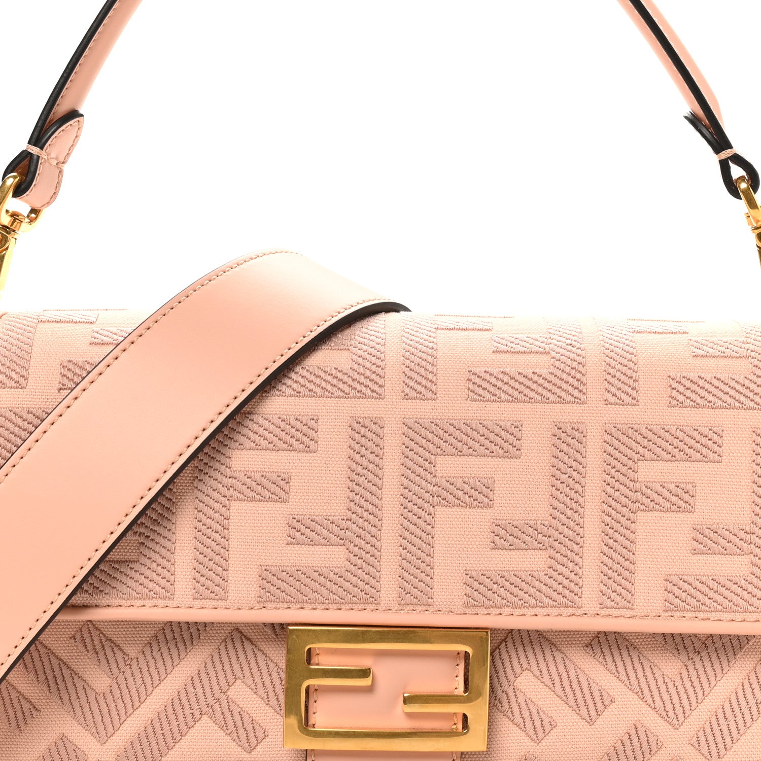 Fendi Canvas Vitello King Extra Strap FF Embroidered Baguette Baby Pink 7 of 9