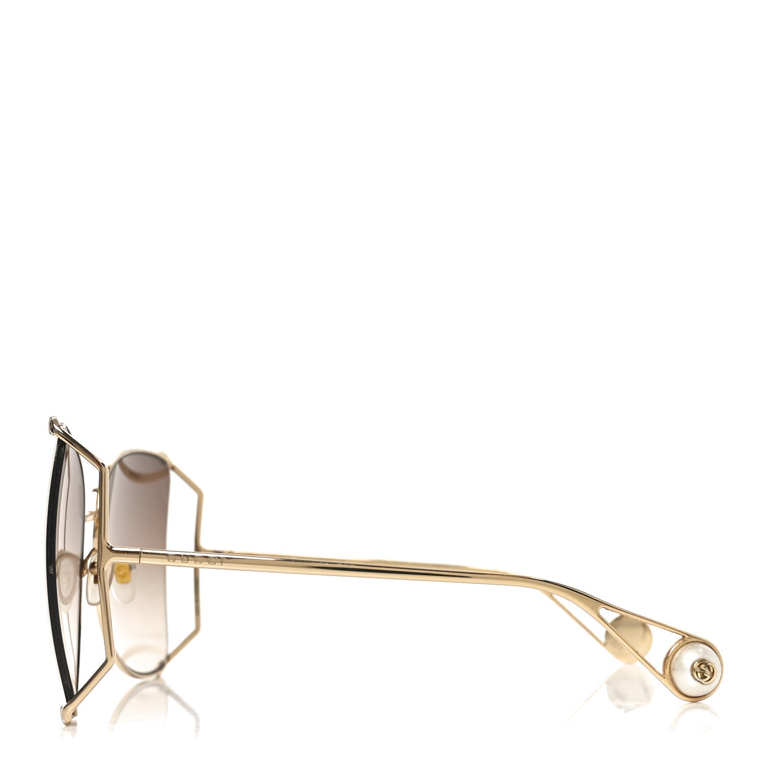 Gucci Metal Oversized Round Sunglasses GG0252S Gold Brown 3 of 7