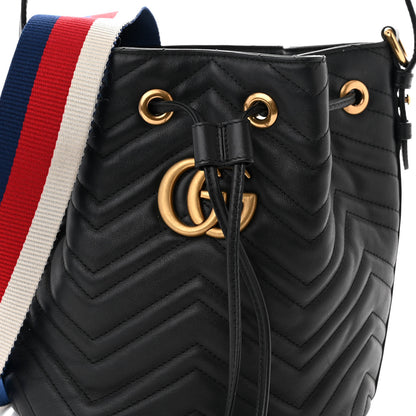 Gucci Calfskin Matelasse Sylvie Web GG Marmont Bucket Bag Black 8 of 14