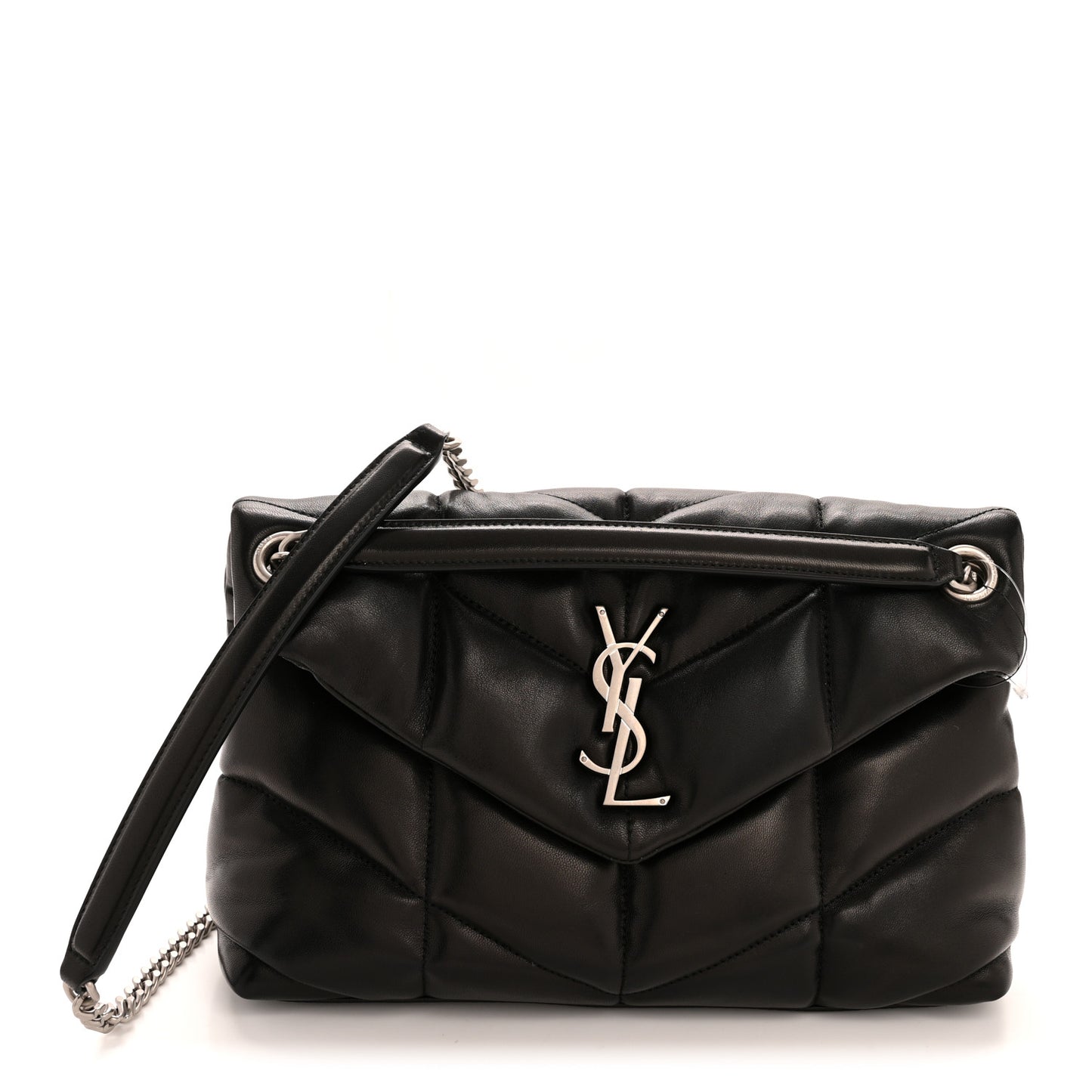 Lambskin Quilted Small Loulou Puffer Monogram Chain Satchel Black