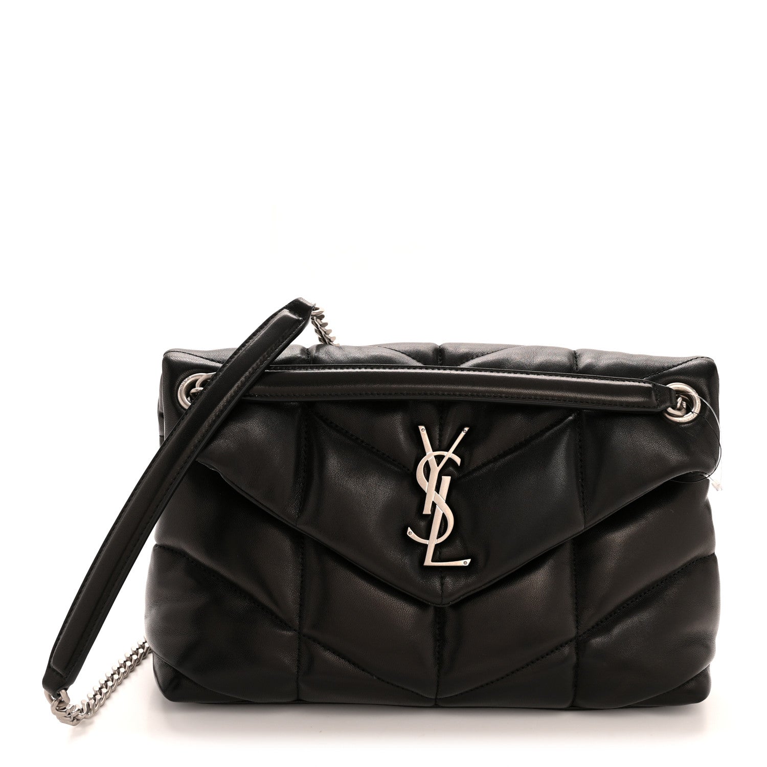 Saint Laurent Lambskin Quilted Small Loulou Puffer Monogram Chain Satchel Black 1 of 11
