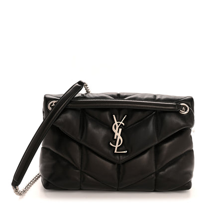 Saint Laurent Lambskin Quilted Small Loulou Puffer Monogram Chain Satchel Black 1 of 11