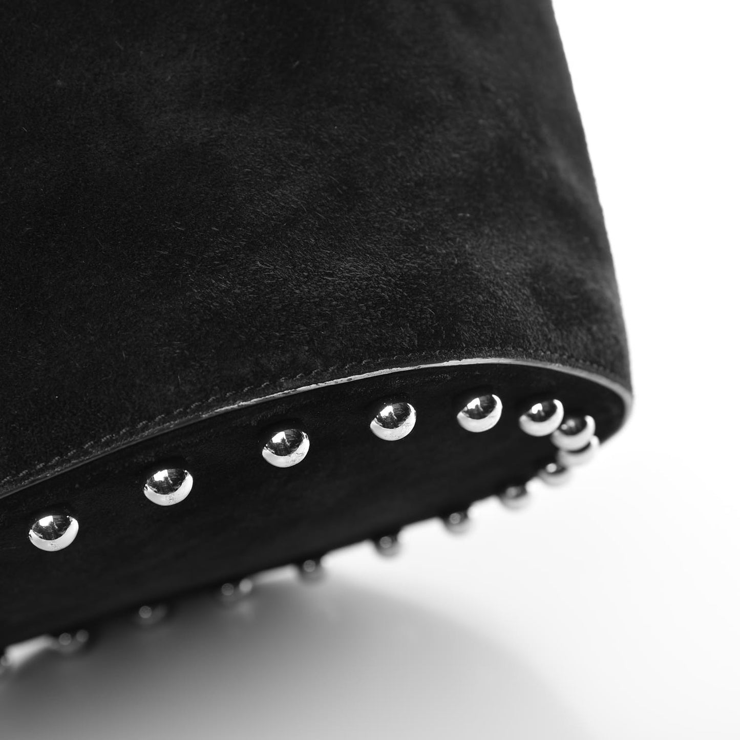 Suede Studded Alpha Bucket Bag Black