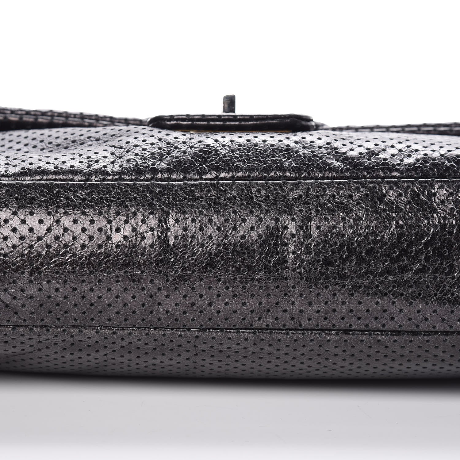 Chanel Metallic Crackled Calfskin Large Perforated Drill Flap Black 12 of 12