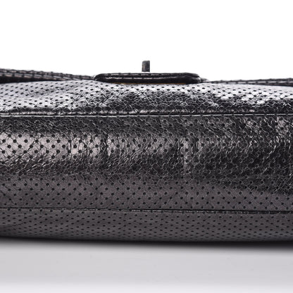 Chanel Metallic Crackled Calfskin Large Perforated Drill Flap Black 12 of 12