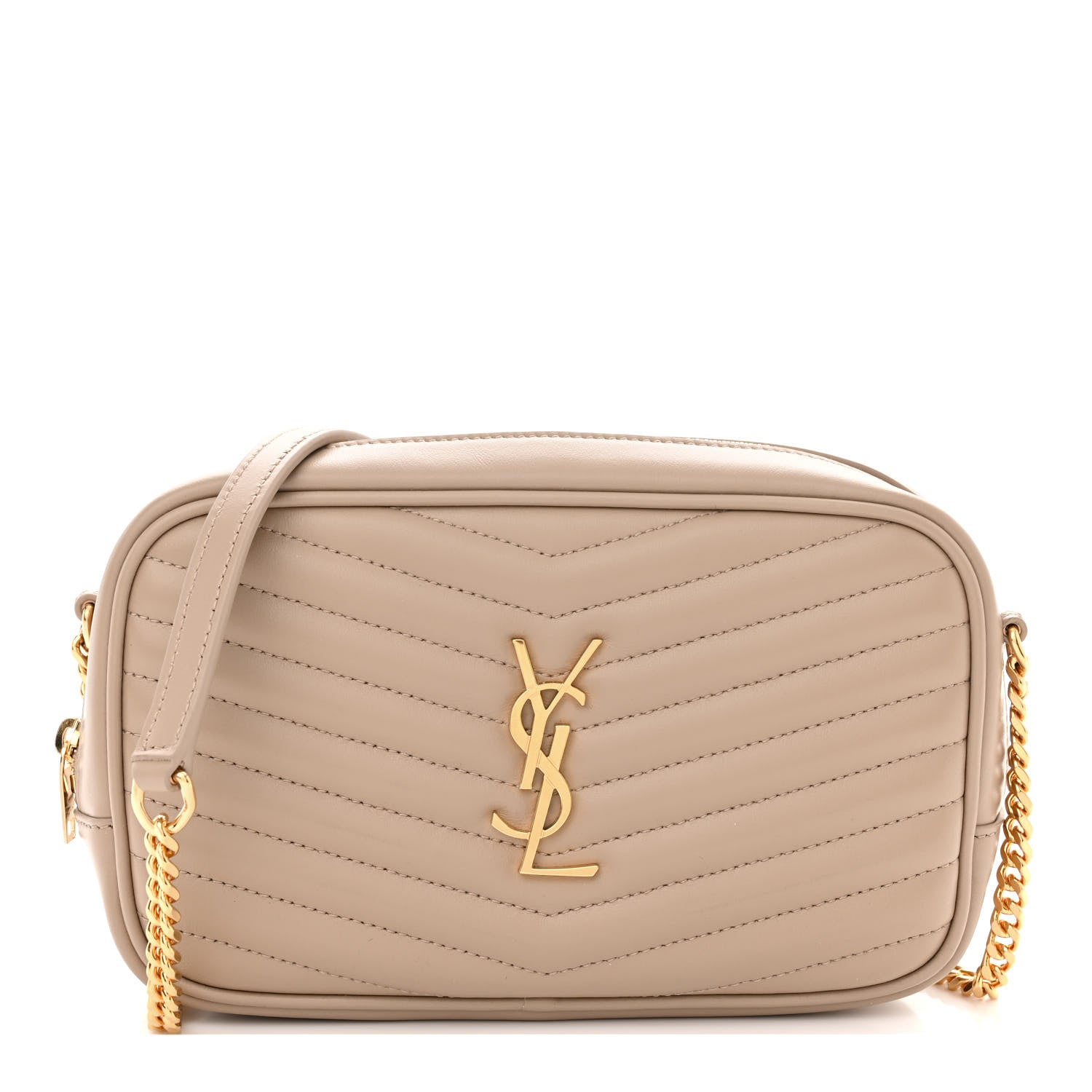 Saint Laurent Calfskin Matelasse Monogram Mini Lou Camera Bag Dark Beige 1 of 13