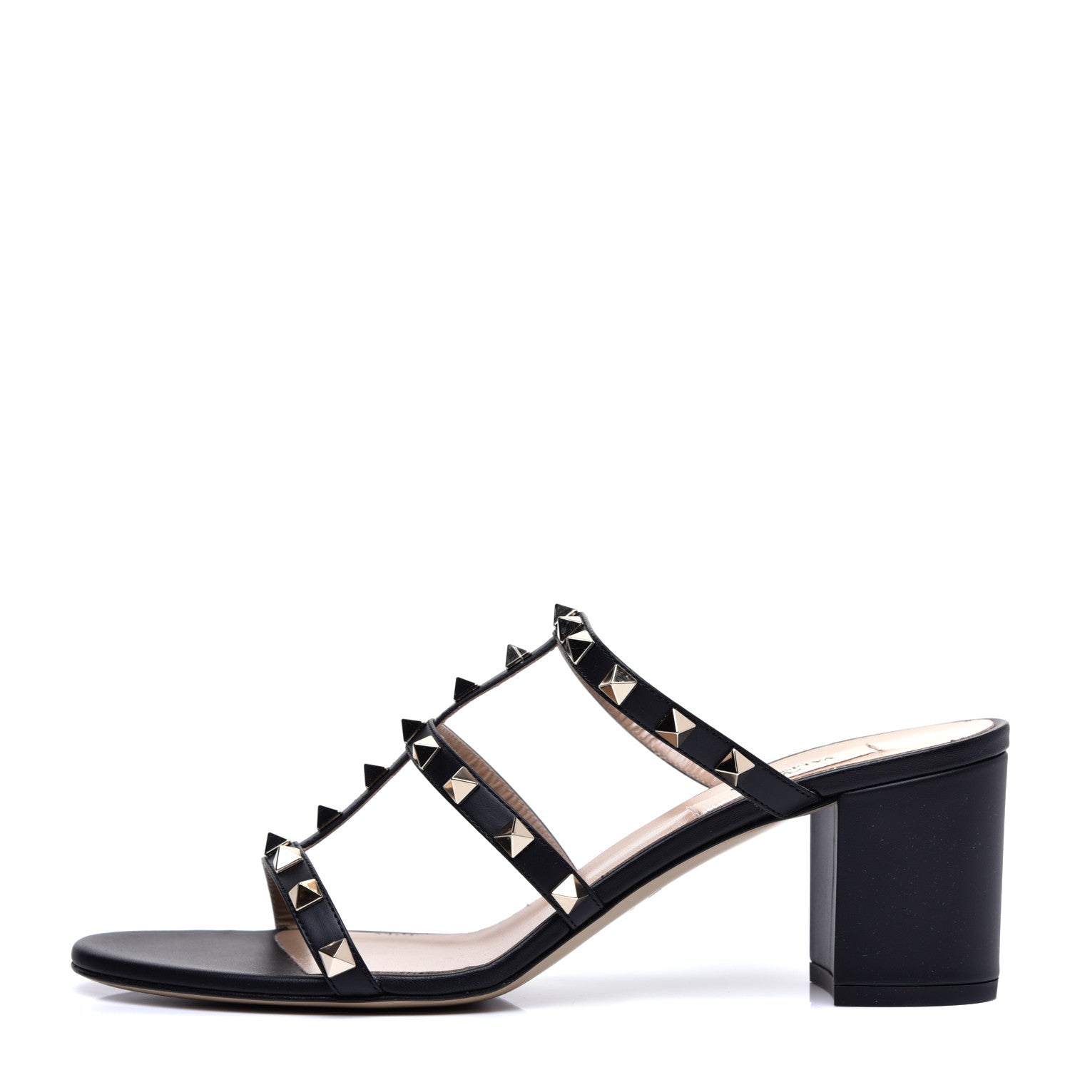 Valentino Garavani Calfskin Rockstud 60mm Caged Slide Sandals 40 Black 1 of 9