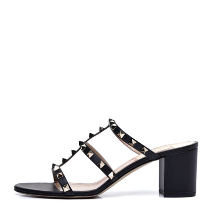 Valentino Garavani Calfskin Rockstud 60mm Caged Slide Sandals 40 Black 1 of 9