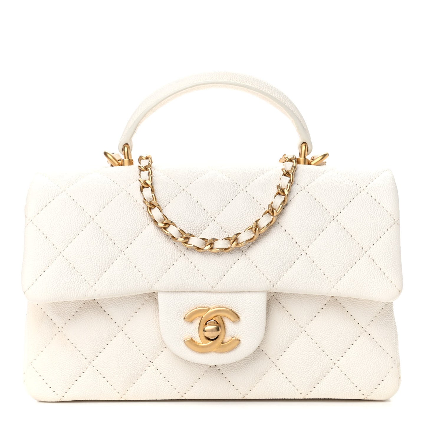 Caviar Quilted Mini Top Handle Rectangular Flap White