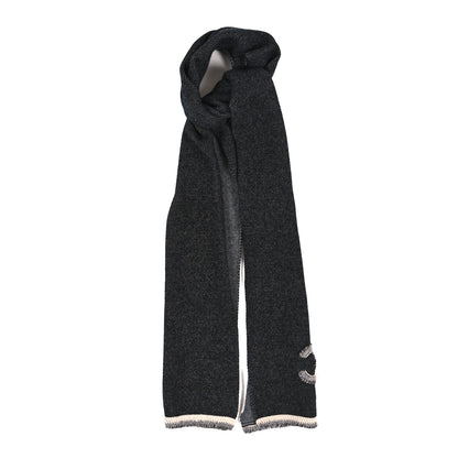 Chanel Cashmere Wool CC Stole Black White 2 of 3