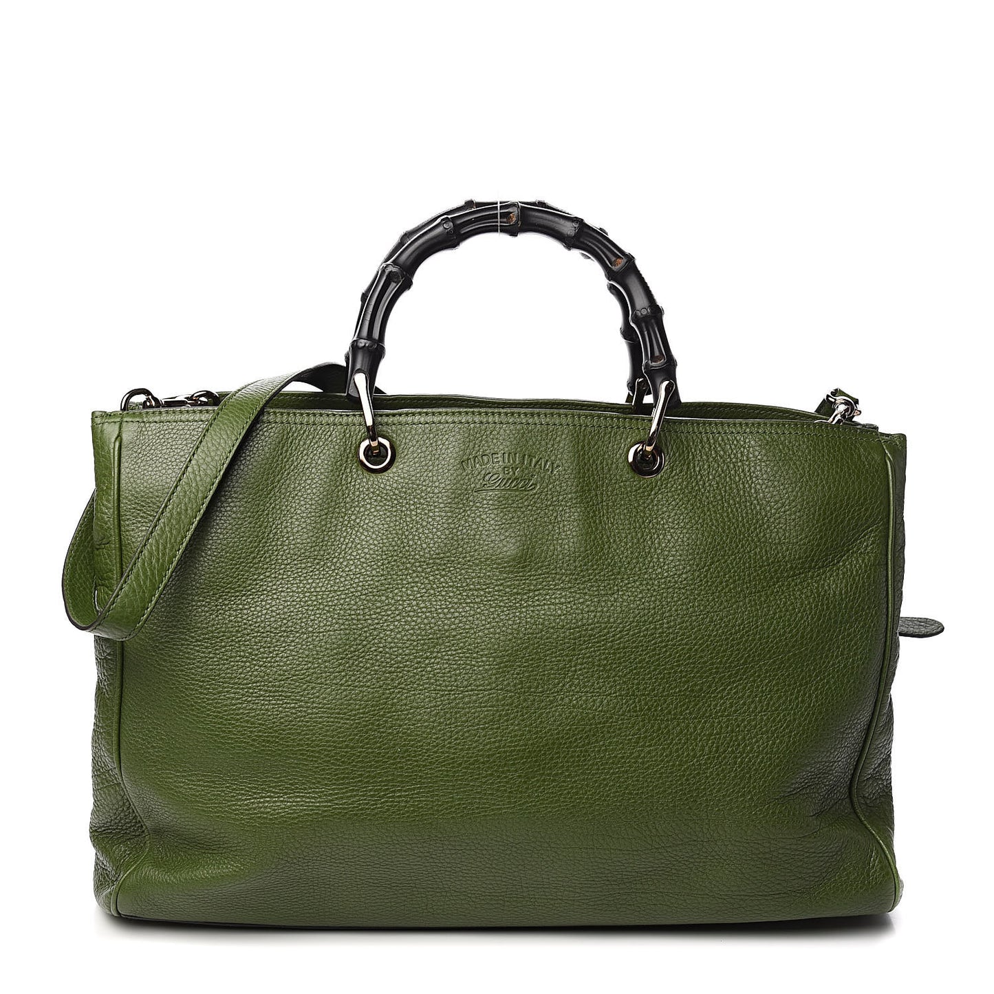Pebbled Calfskin Large Bamboo Shopper Tote Green