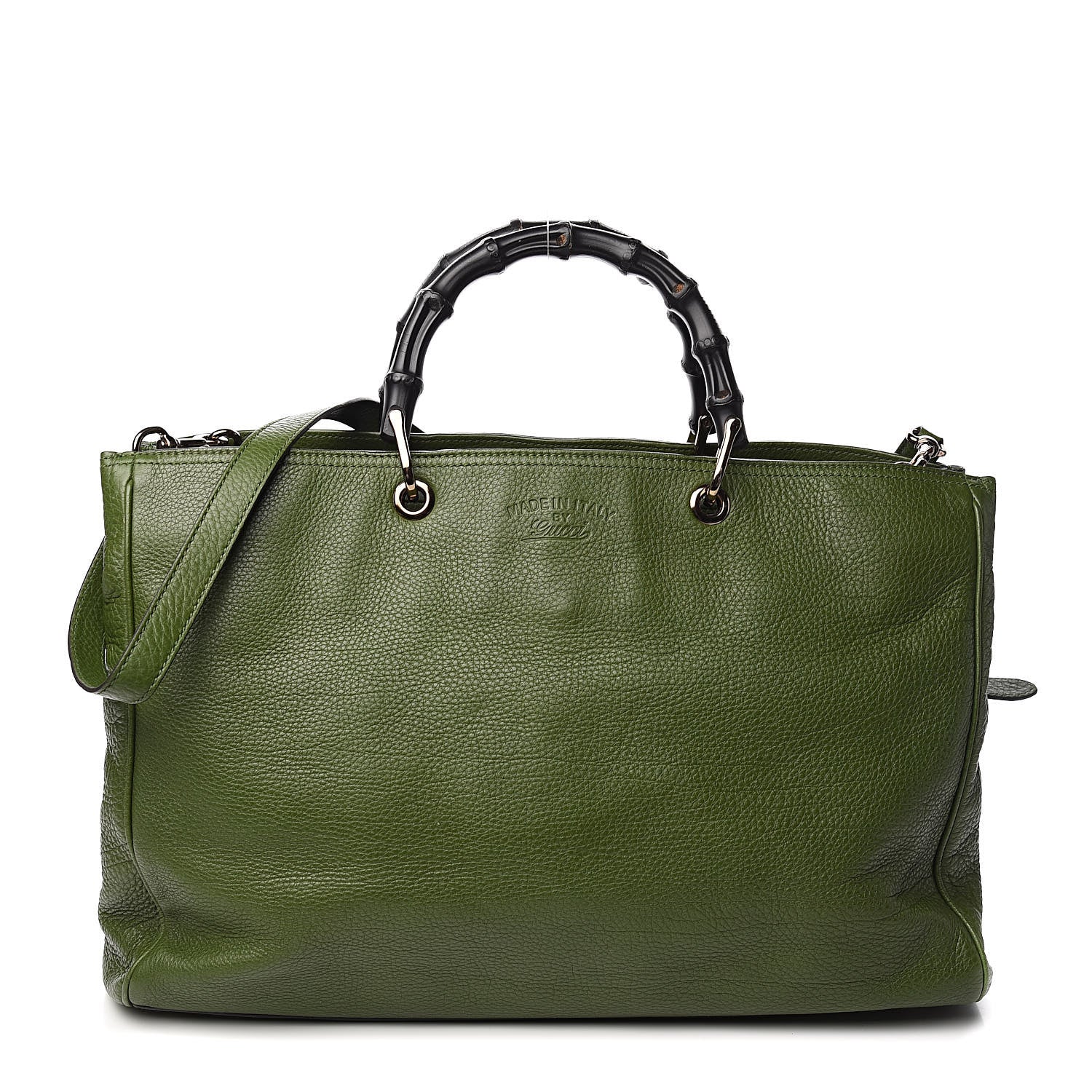 Gucci Pebbled Calfskin Large Bamboo Shopper Tote Green 1 of 15