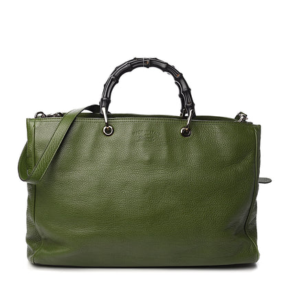 Gucci Pebbled Calfskin Large Bamboo Shopper Tote Green 1 of 15