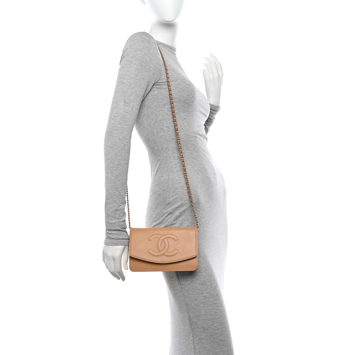 Chanel Caviar Timeless CC Wallet on Chain WOC Beige 2 of 14