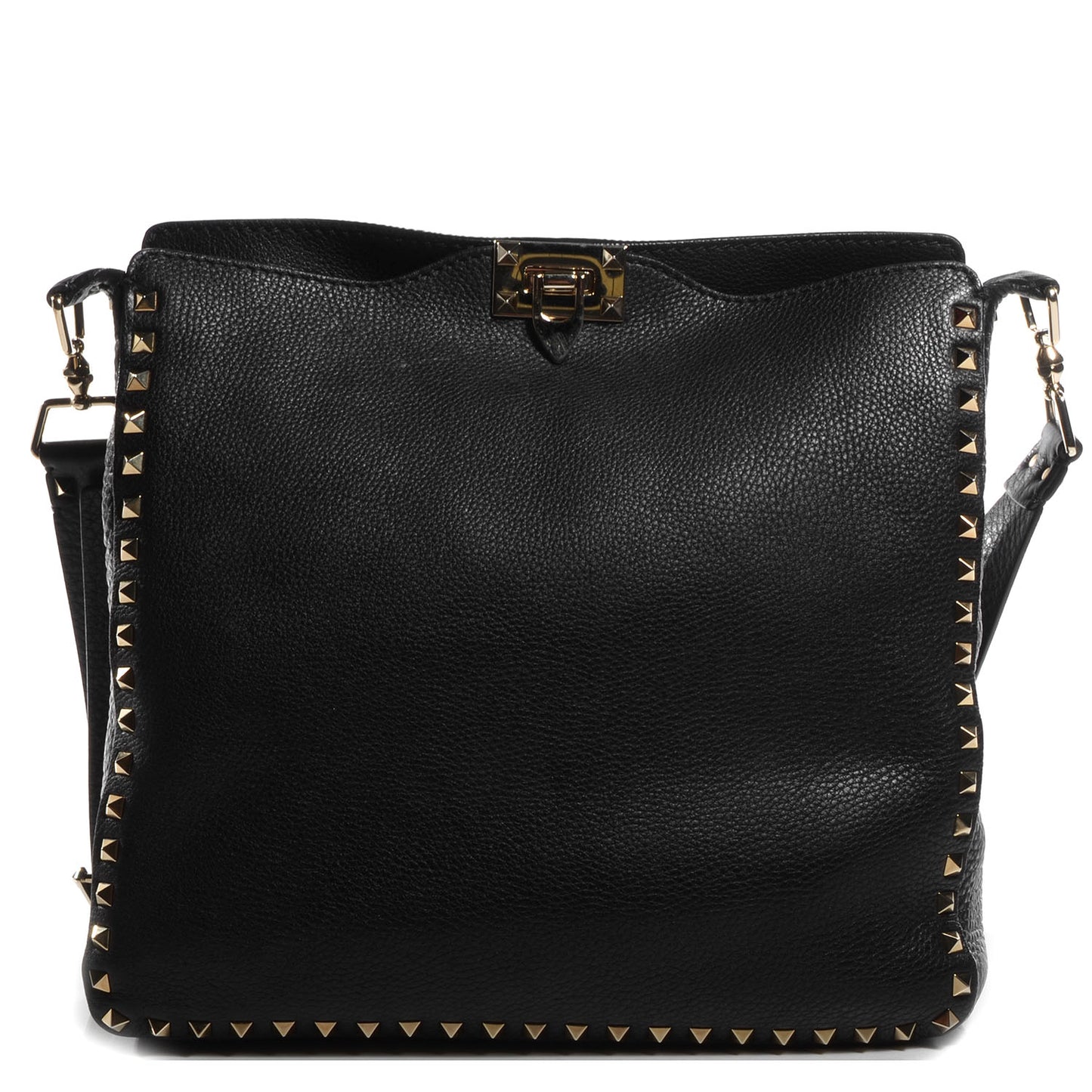Pebbled Calfskin Large Rockstud Flip-Lock Messenger Bag Black