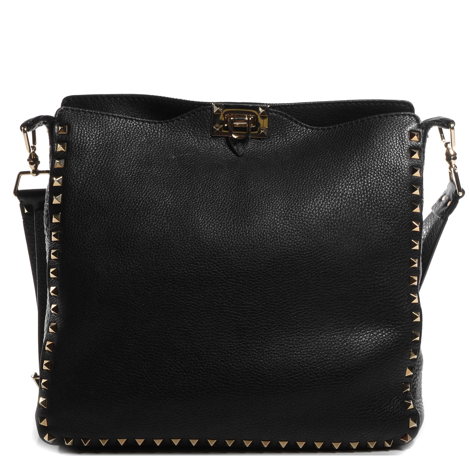 Valentino Garavani Pebbled Calfskin Large Rockstud Flip-Lock Messenger Bag Black 1 of 8