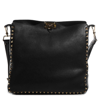 Valentino Garavani Pebbled Calfskin Large Rockstud Flip-Lock Messenger Bag Black 1 of 8