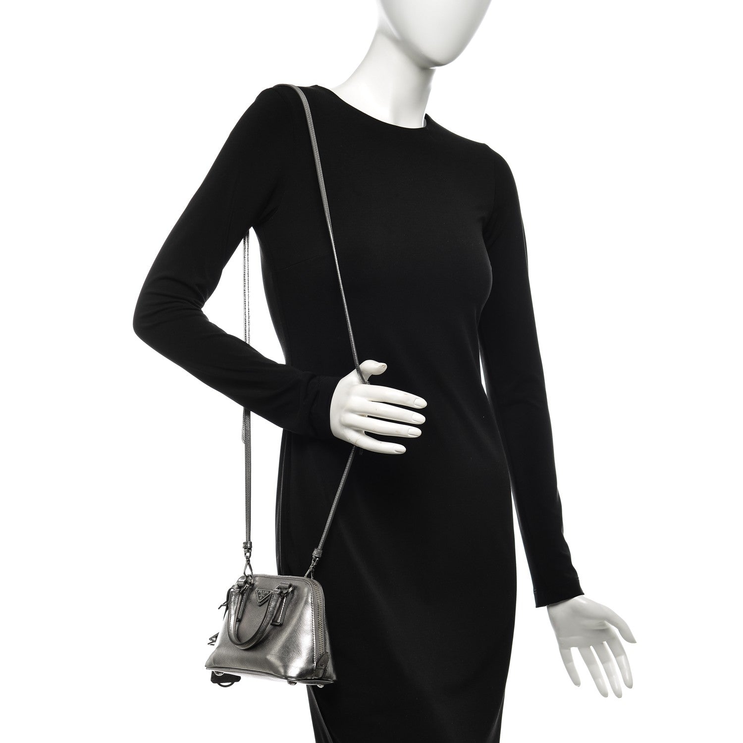 Prada Saffiano Lux Mini Promenade Tote Cromo 2 of 6