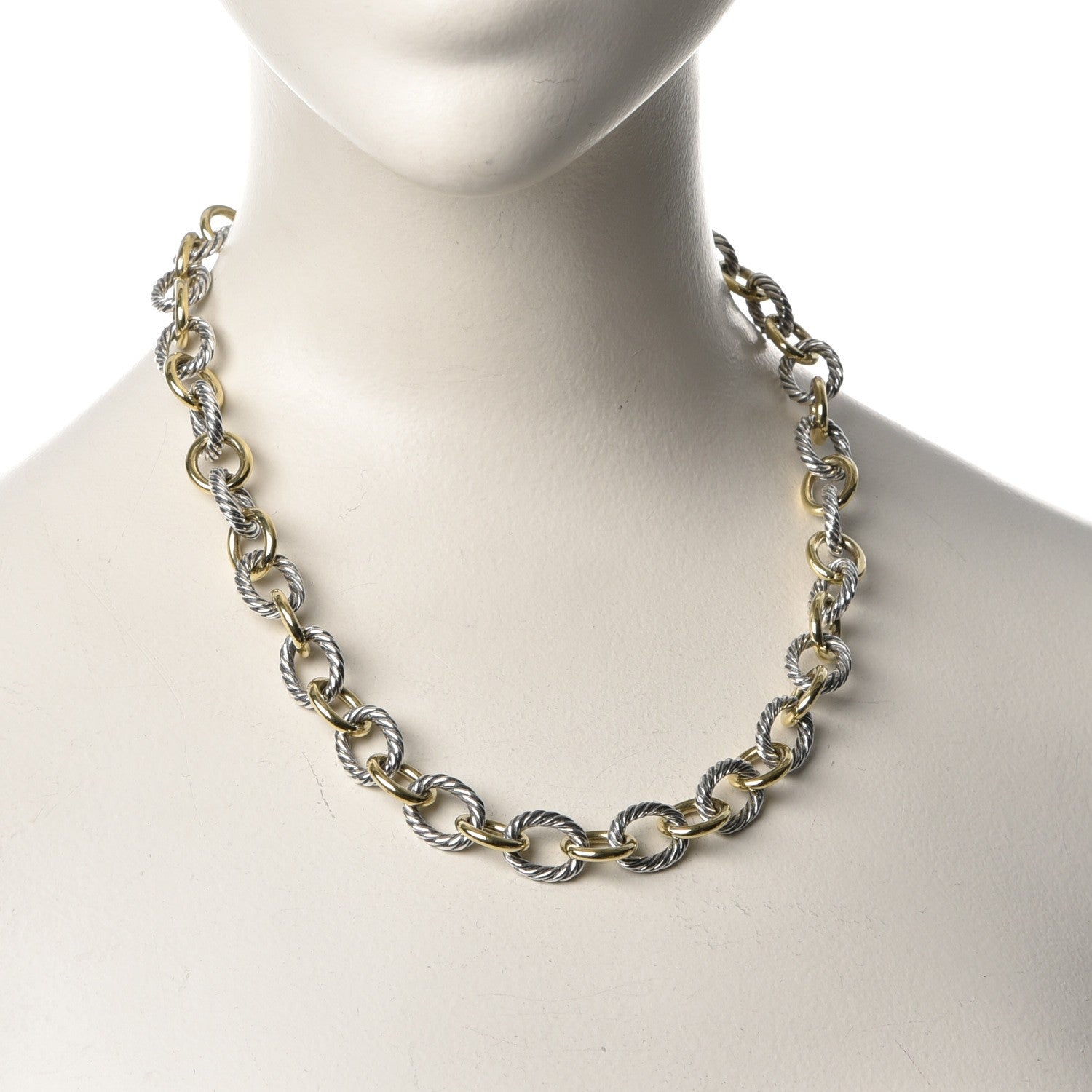 David Yurman Sterling Silver 18K Yellow Gold Large Oval Link Necklace 2 of 5