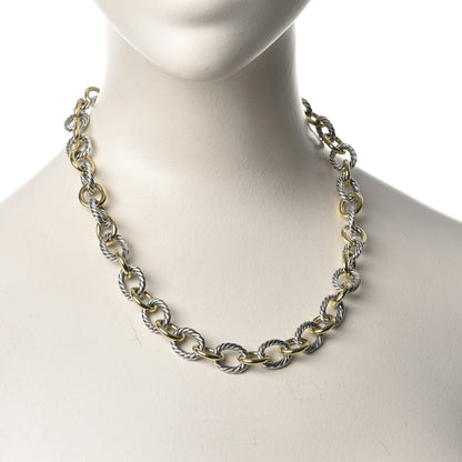 David Yurman Sterling Silver 18K Yellow Gold Large Oval Link Necklace 2 of 5