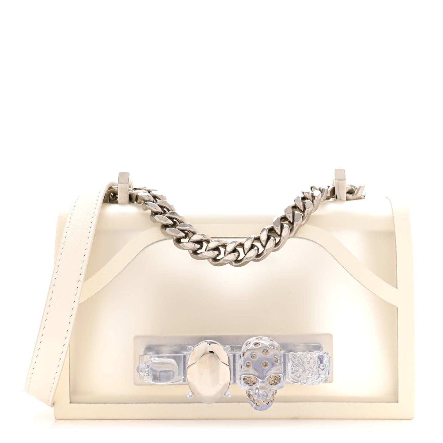 Calfskin Polyurethane Mini Jeweled Knuckle Satchel Clear White