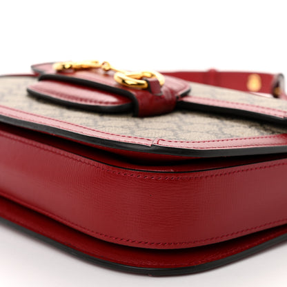 Gucci GG Supreme Monogram Azalea Calfskin Horsebit 1955 Shoulder Bag Beige Ebony New Cherry Red 9 of 9