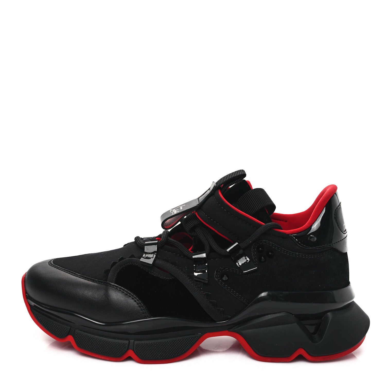 Christian Louboutin Neoprene Calfskin Mens Red Runner Flat Sneakers 42 Black 1 of 8