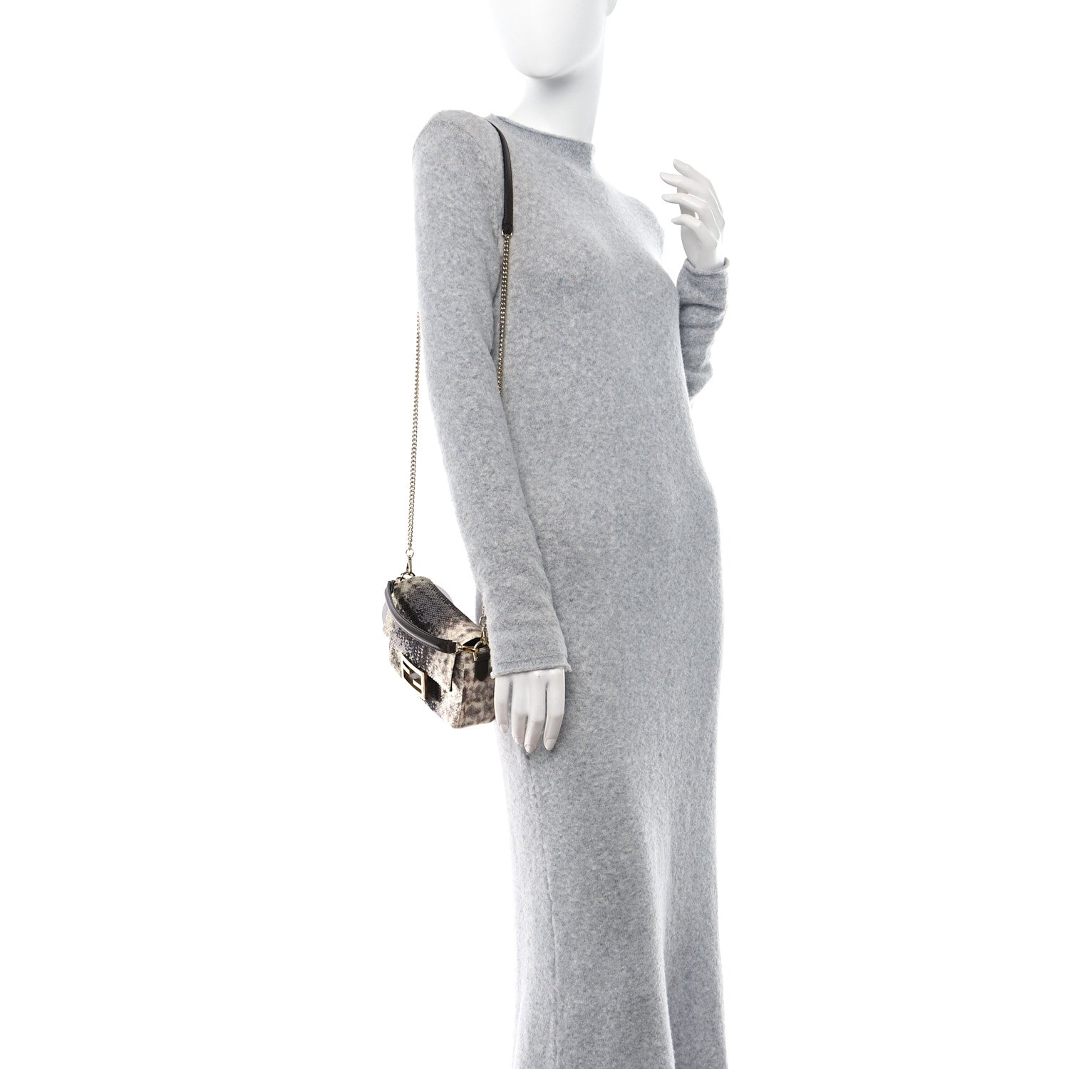 Fendi Sequin Paillettes Vitello Grace Karung Effect FF Mini Baguette Ginepro 2 of 11