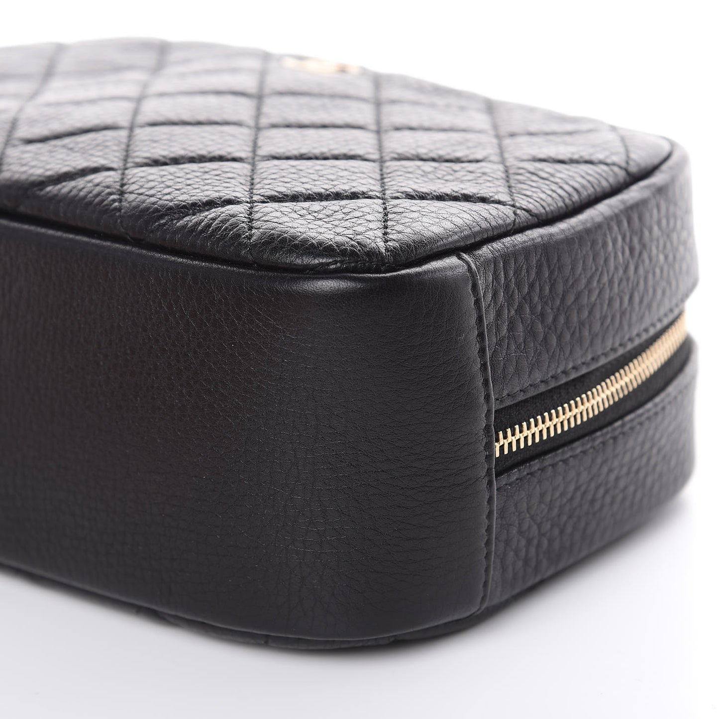 Grained Calfskin Quilted Medium Curvy Pouch Cosmetic Case Black