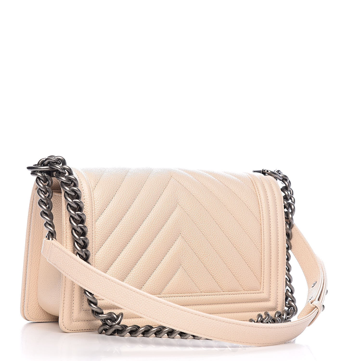 Chanel Caviar Chevron Quilted Medium Boy Flap Light Beige 3 of 11