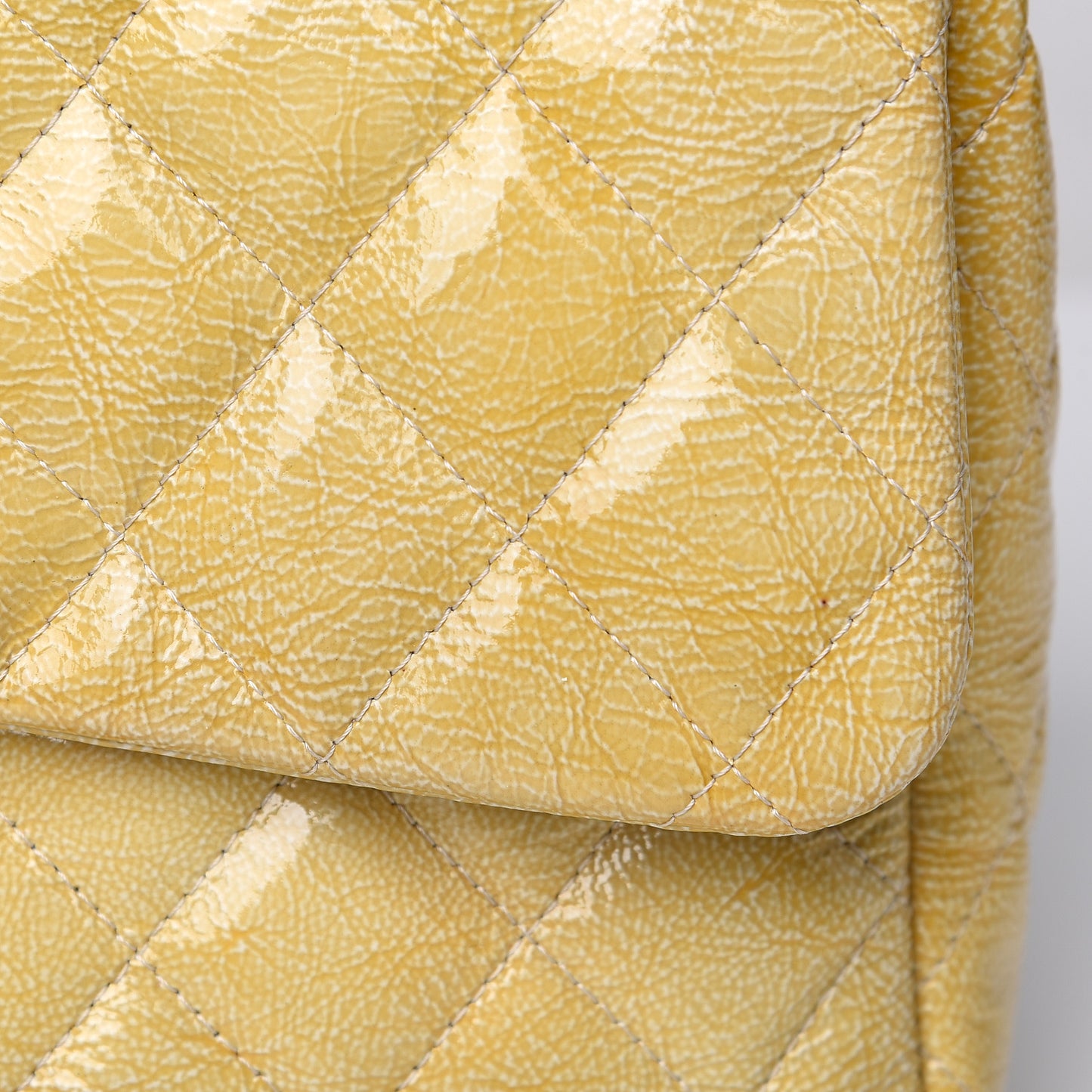 Crinkled Patent Quilted Jumbo Single Flap Light Beige