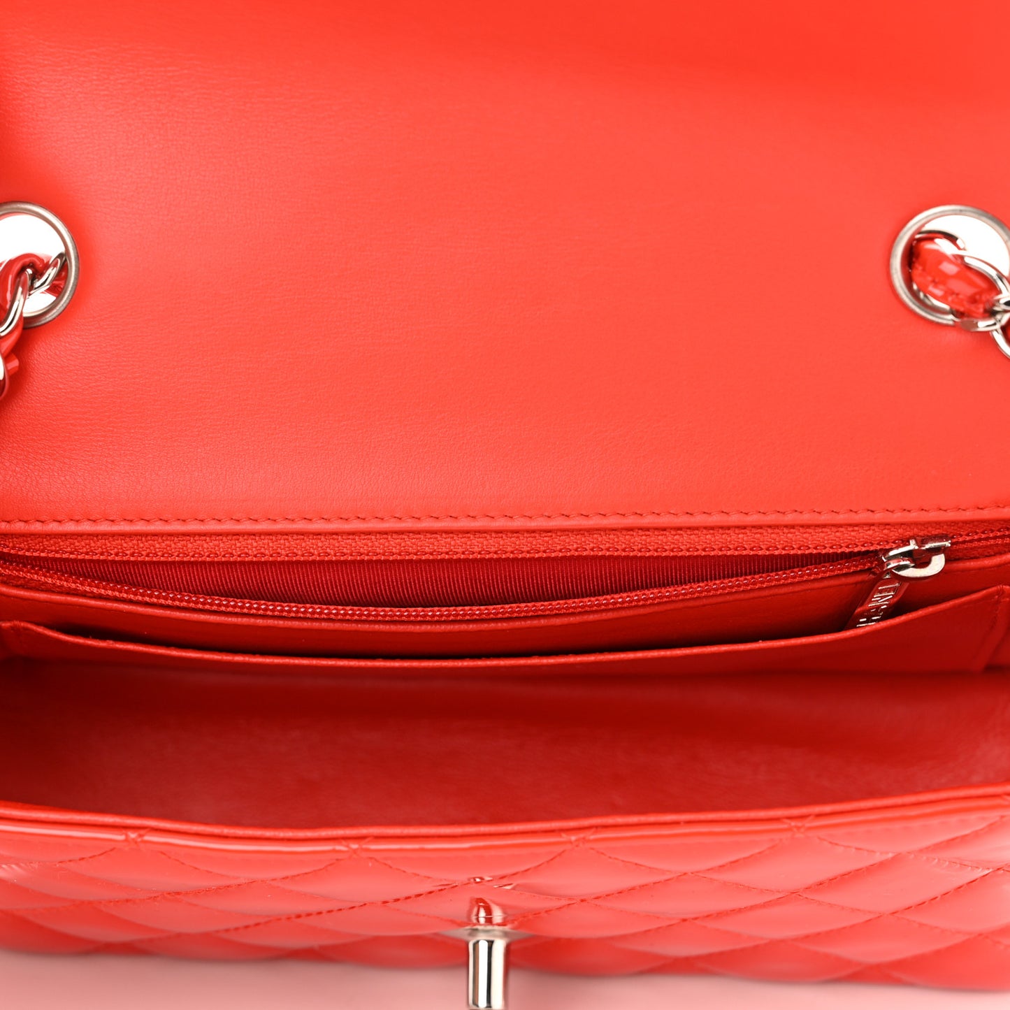 Patent Calfskin Quilted Mini Rectangular Flap Red