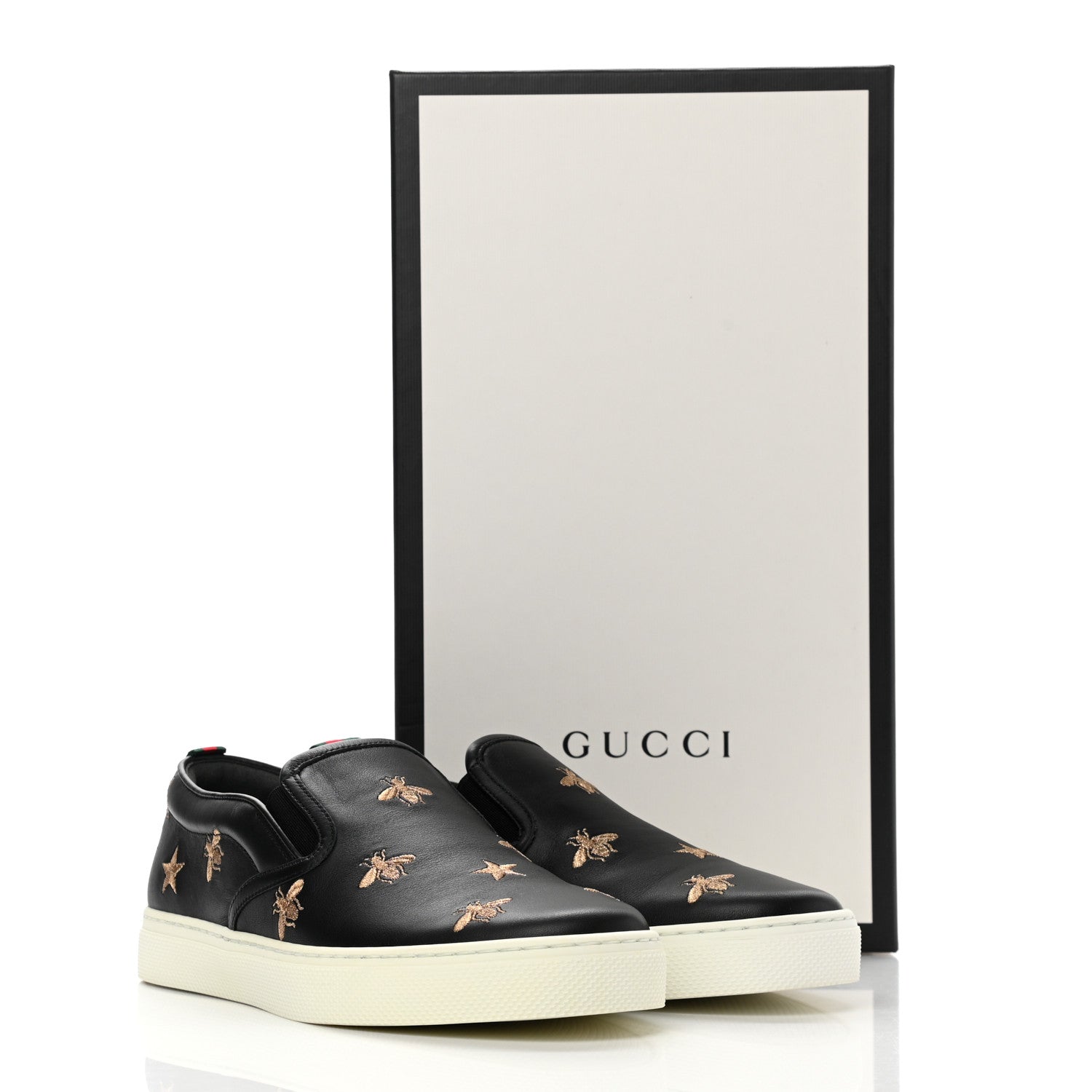 Gucci Calfskin Miro Soft Bee Star Embroidered Mens Dublin Slip On Sneakers 6.5 Black 9 of 9