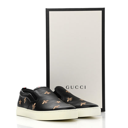 Gucci Calfskin Miro Soft Bee Star Embroidered Mens Dublin Slip On Sneakers 6.5 Black 9 of 9